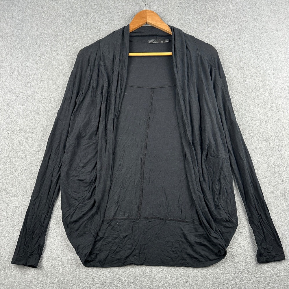 Prana Cardigan Womens XS Open Front Draped Black Lightweight Tencel Modal